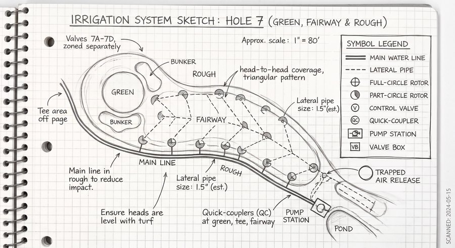 A hand-drawn irrigation system sketch