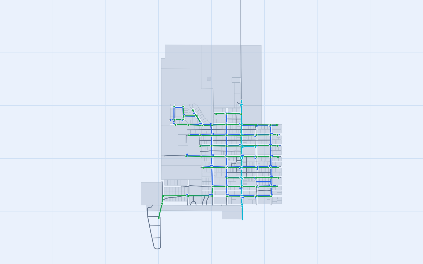 Real map data from the Town of Wrangler demo — parcels, the road network, and the water, sewer, and stormwater systems